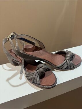 Rothy's Taupe Knotted Strap Block Heel Sandals